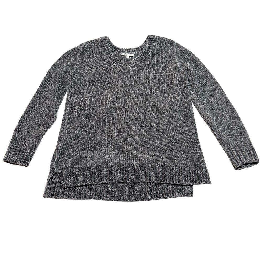 Orvis Sweater Women's Gray Ribbed Knit V Neck Knit Chenille‎ Sweater Size Large